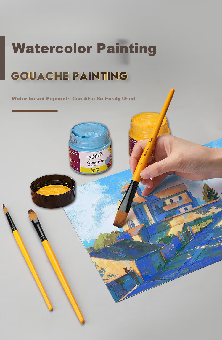 Mont Marte (MontMarte) Gouache Brushes Set of 4, Watercolor Paint Brushes for Children, Art Paint Line Brushes, Fan-Shaped Flat Brushes, Student Watercolor Brush Set BMHS0013 17