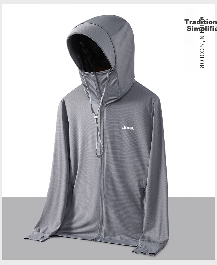 JEEP [UPF50+] Sun Protection Jacket for Men, Summer Hooded Breathable Lightweight Quick-Dry Menswear 9088, Light Gray, M 11