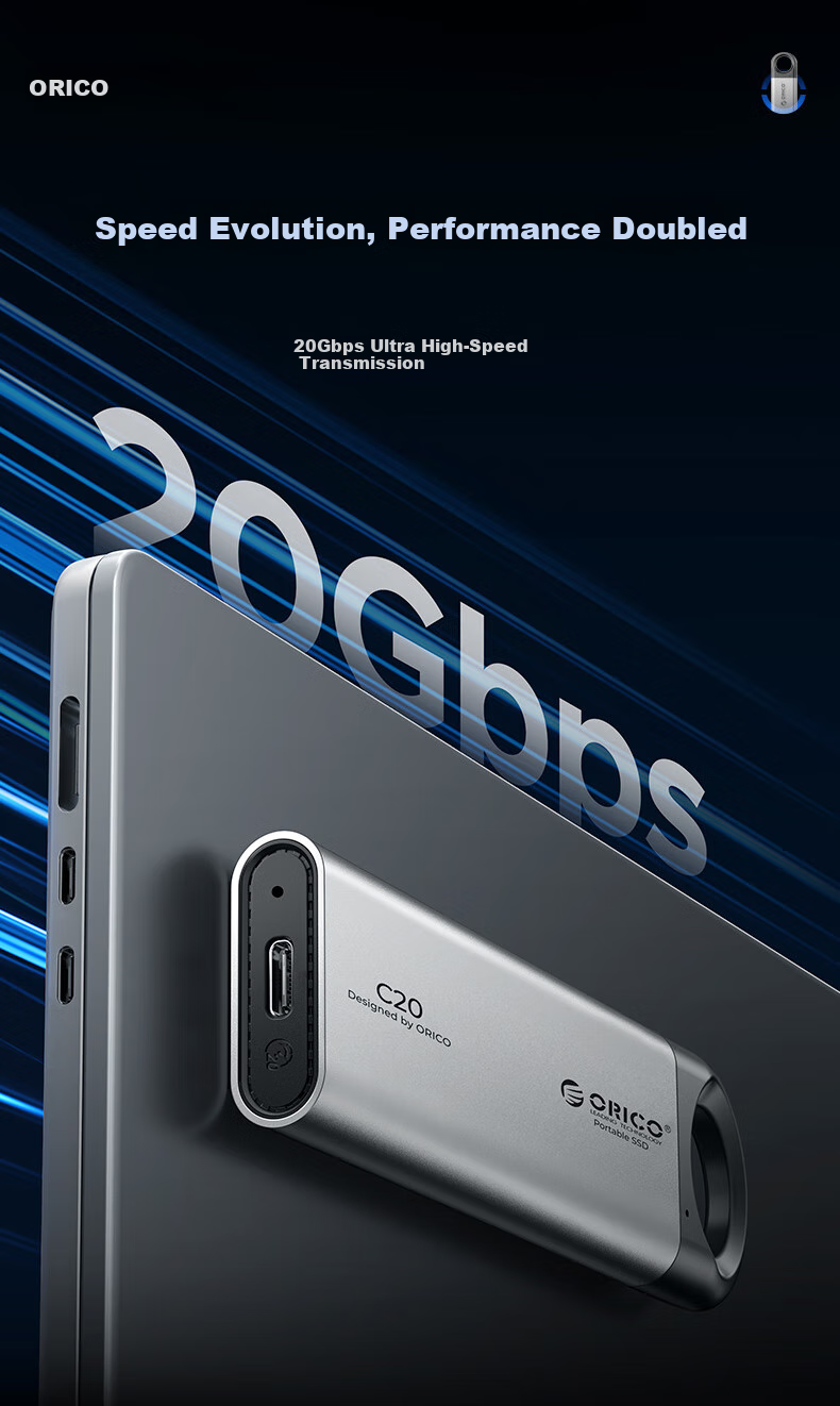 ORICO 2TB Portable SSD, Type-C/USB3.2 Interface, 20Gbps High-Speed Portable SSD for Mobile Phones, Laptops, Office Use, Storage Expansion, Compact And Portable C20 1