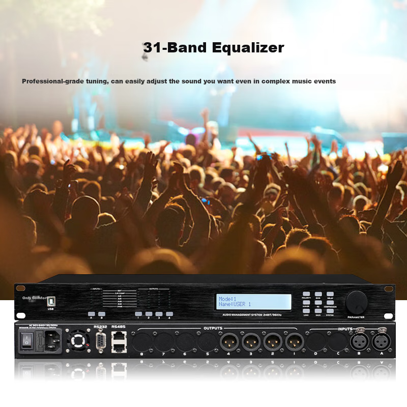 Weishu CA-300 Audio Processor, Two-In Four-Out Digital Audio Preamp Effects Processor, 2-In Equalizer And Delay Processor, Line Array Speaker Frequency Divider
