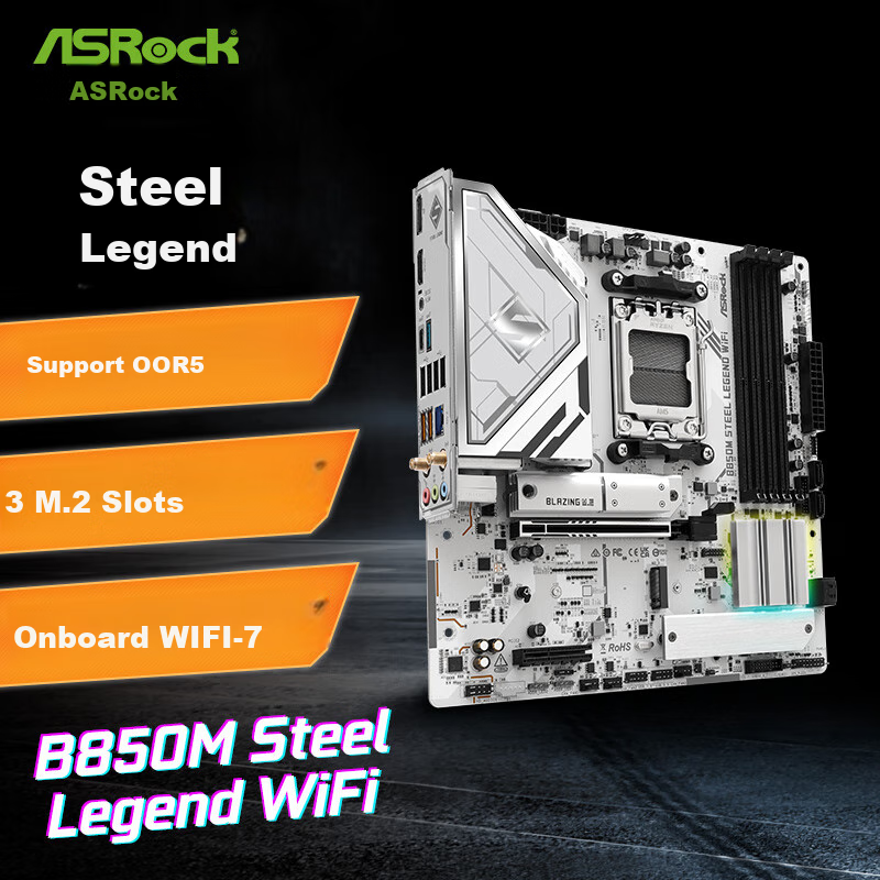 ASRock B850M Steel Legend WiFi Motherboard D5 Supports AMD CPU 9800X3D/9700X (AMD B850/Socket AM5)