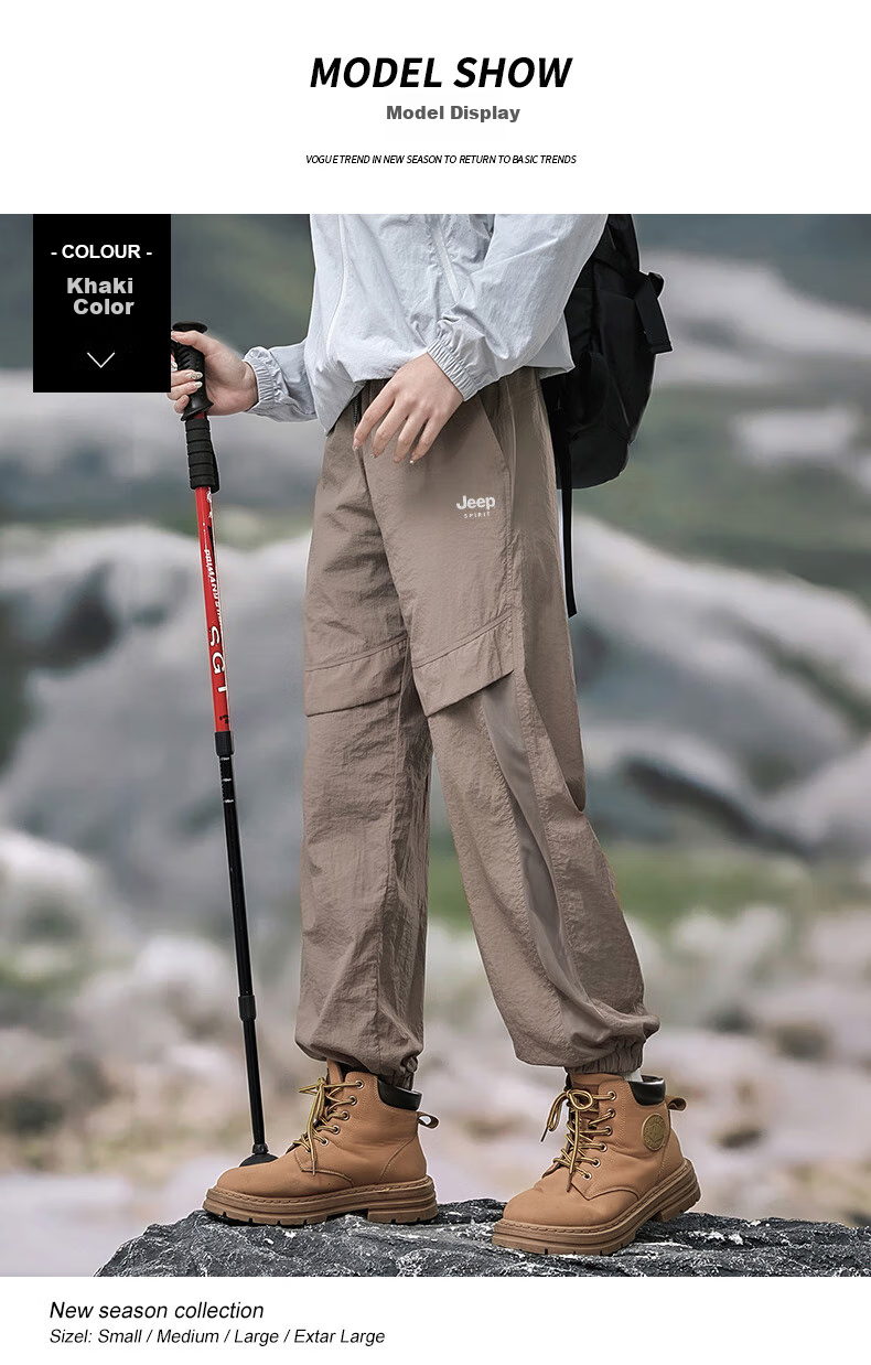 JEEP Men's Tactical Pants, Spring Outdoor Waterproof And Windproof Casual Trousers, Loose-Fitting Breathable Hiking Pants, Black, XL 7