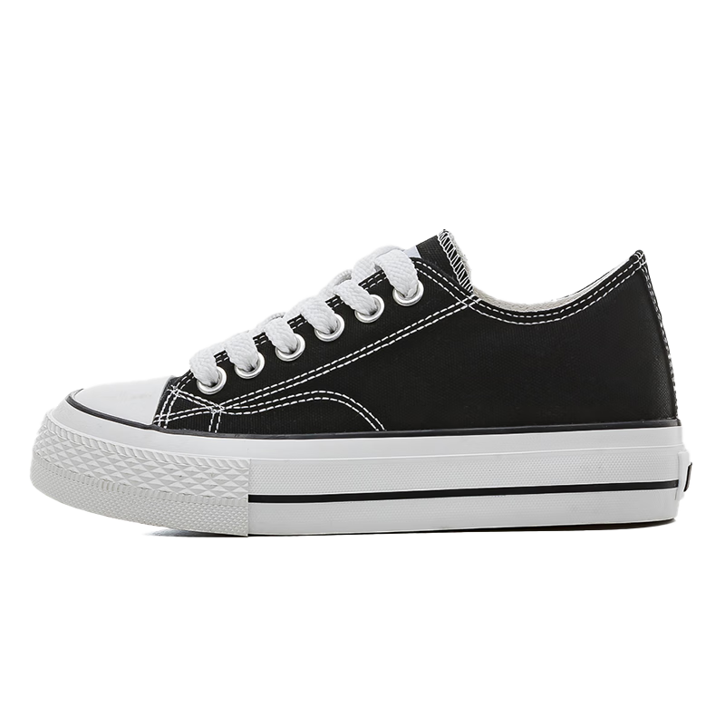 Huili Official Women's Low-Top Canvas Shoes, Trendy Versatile Non-Slip Wear-Resistant Sneakers, Black, Size 36