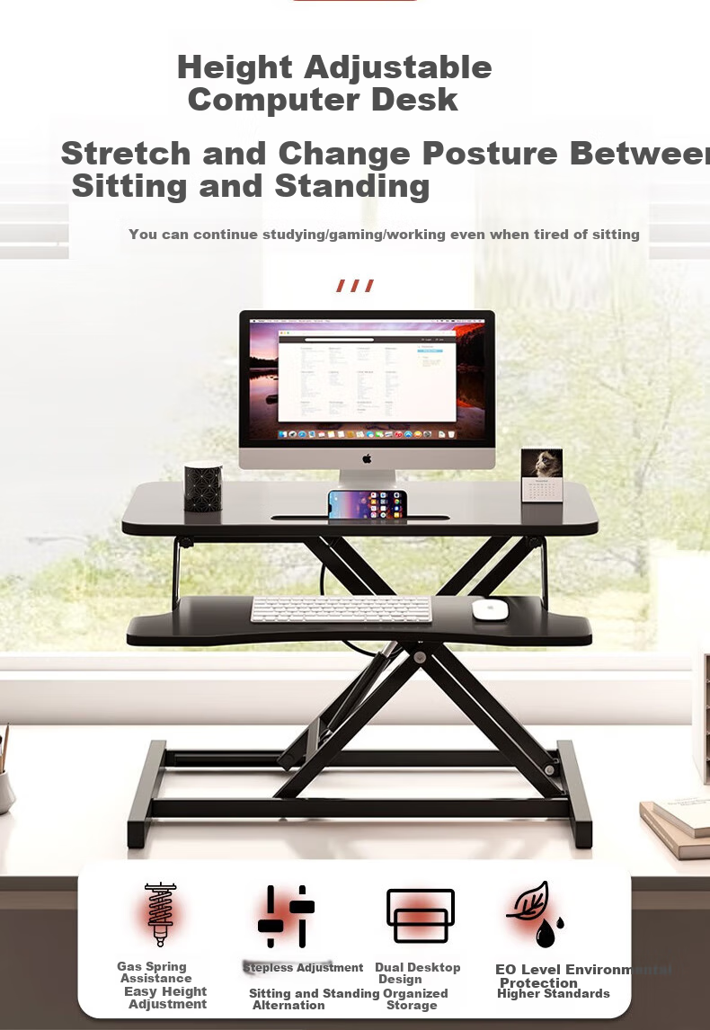 Gupujia Height Adjustable Computer Desk, Office Standing Desk with Lift Mechanism, Adjustable Workstation, Standing Desk with Lift 1