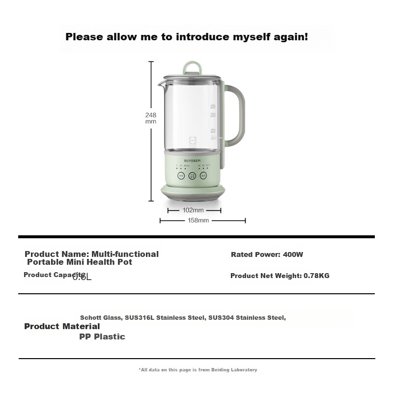 Buydeem [No Glue] Health Pot Water Kettle Multifunctional Tea Maker Mini Health Cup Office Hot Water Pot K36 Light Cypress Green + Mini Extraction Basket