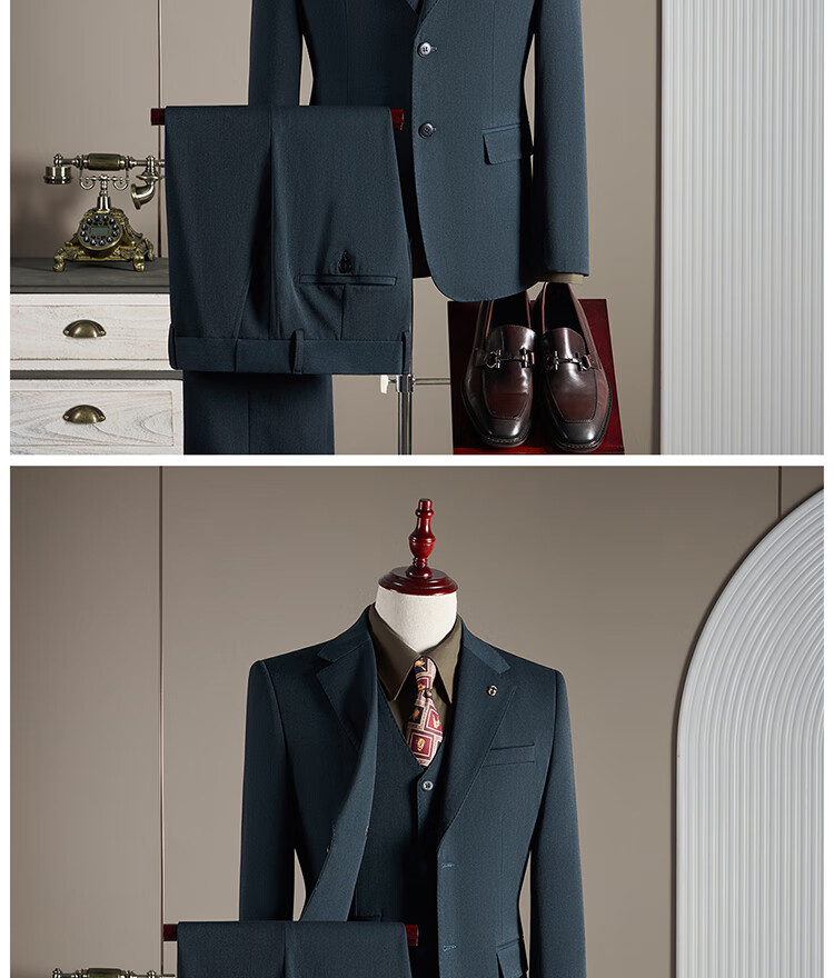 ROMON Wool Suit Set for Men Business Formal Wedding Attire Dark Gray 4XL (Blazer + Vest + Trousers) 13