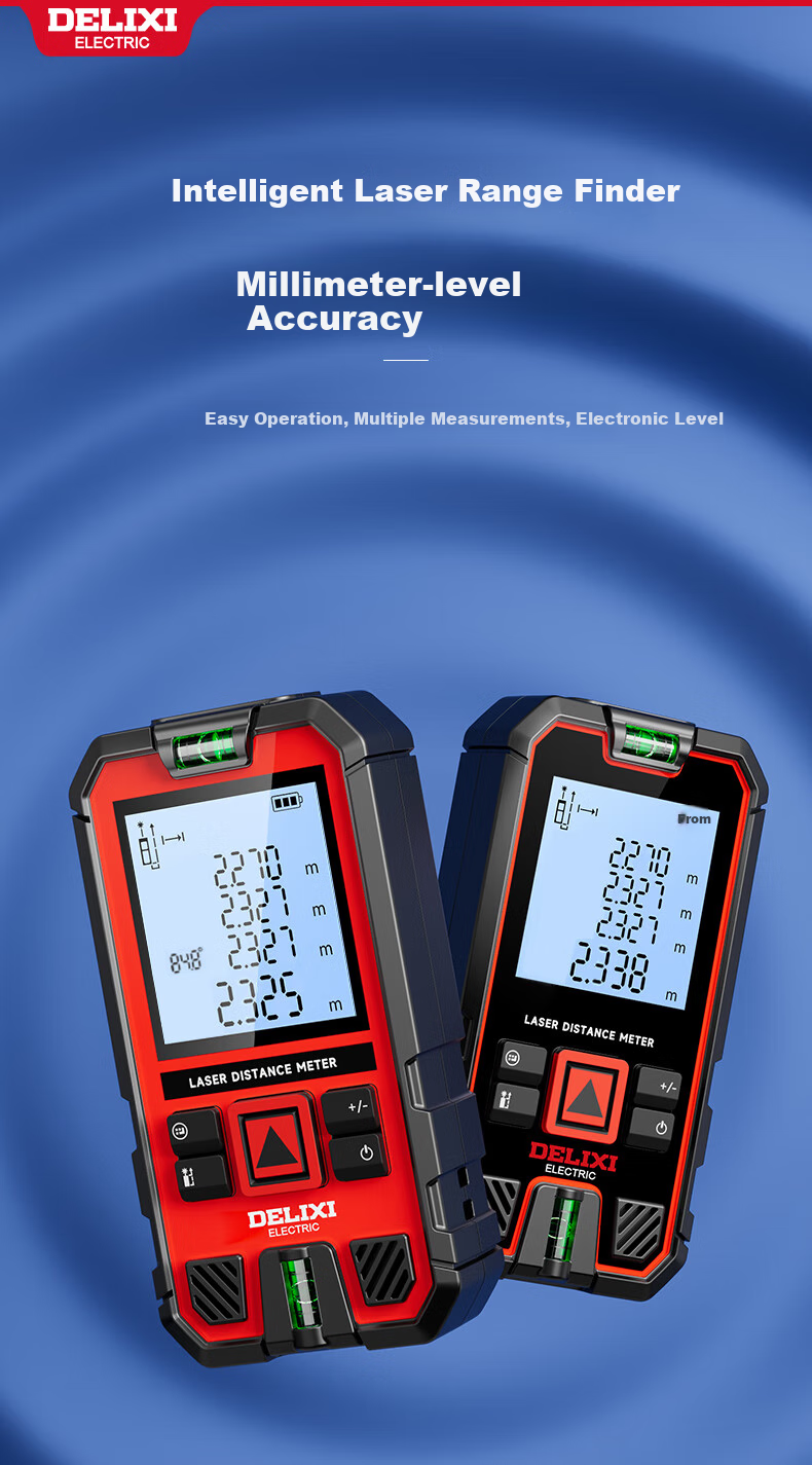 DELIXI ELECTRIC Laser Distance Meter Handheld High-Precision Electronic Ruler Infrared Outdoor Home Measuring Device with Dual Horizontal Bubbles, 100-Meter Range 1