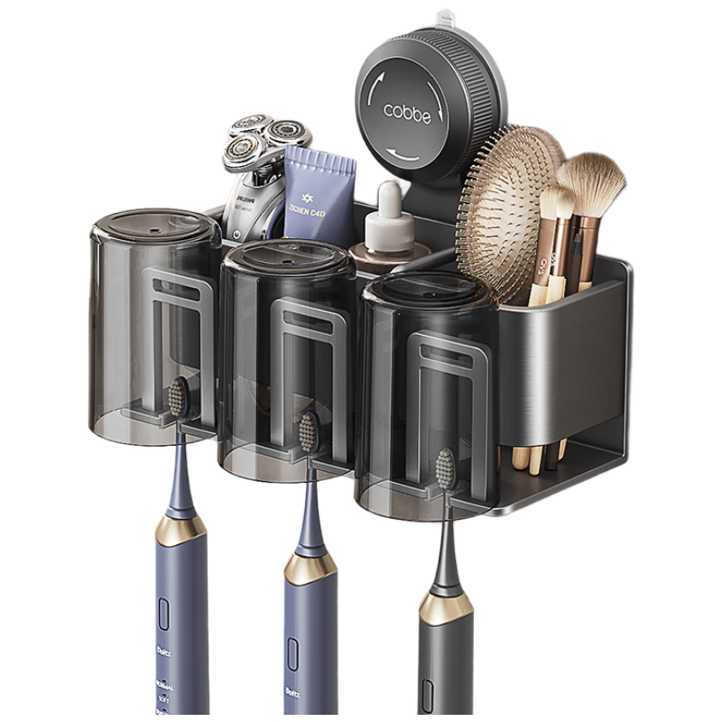 Cobbe Toothbrush Holder, No Drilling Required, Space Aluminum Wall-Mounted Design, Storage Rack for Toothbrushes, Toothpaste And Mouthwash Cups, Rust-Resistant