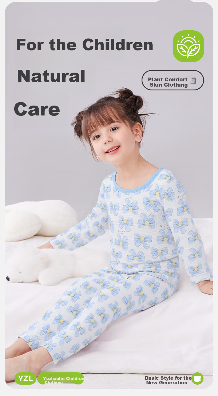YUZHAOLIN Children's Pajamas Spring Girls' Home Wear Set for Older Kids Air Conditioning Clothes Colorful Bow Tie 1