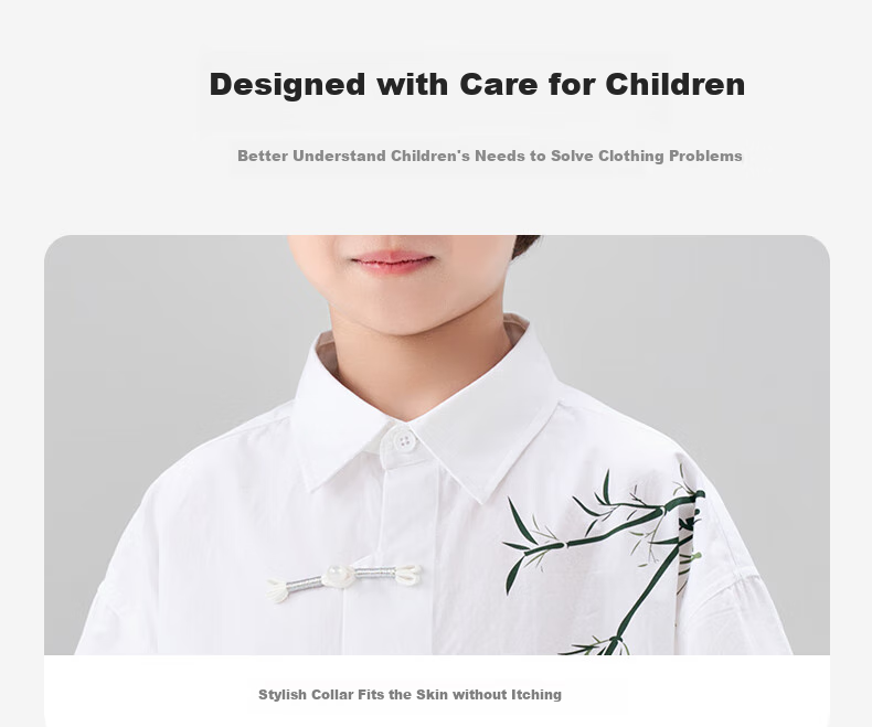 Luomeng Boys' Short-Sleeve Shirt, Chinese-Style Children's New Bamboo Shirt, Boys' Summer Top for Older Kids, White, Size 130 8