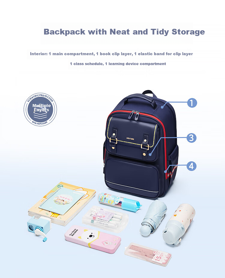 GOLF Elementary School Backpack for Grades 1-3 Boys And Girls, Spine Protection Children's Backpack, Lightweight Large Capacity Shoulder Bag, Stylish Desig 8