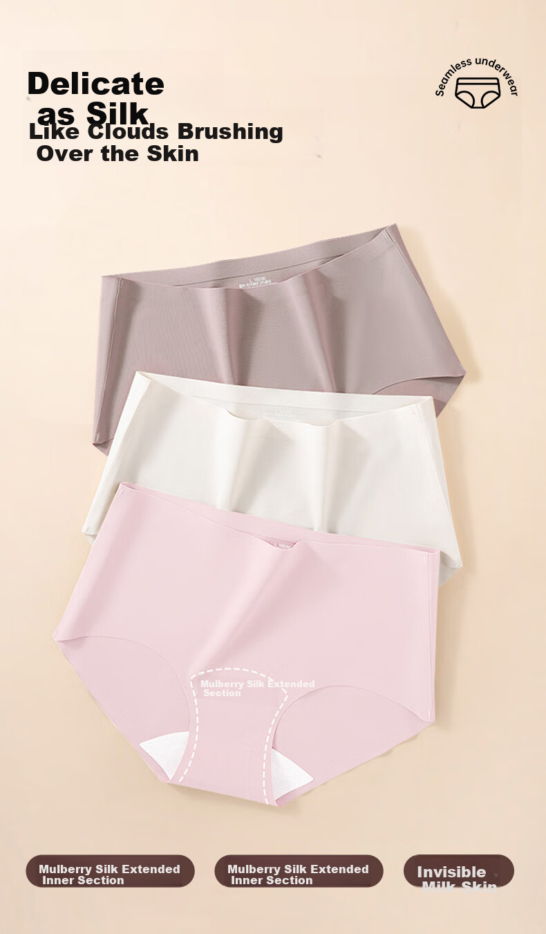 Miyou Seamless Mulberry Silk Extended Crotch 10A Antibacterial Breathable Non-Wedgie Women's Triangle Panties, 3 Pack 6
