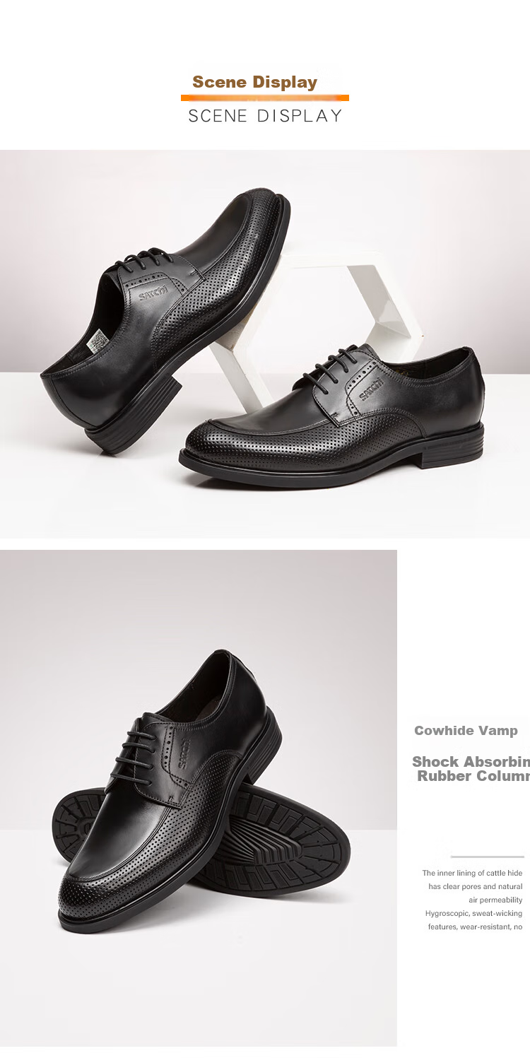 SATCHI Men's Shoes, Summer Leather Shoes, Hollow Breathable Men's Leather Shoes, Formal Leather Shoes for Men, 402343283Z, Black, Size 41 6