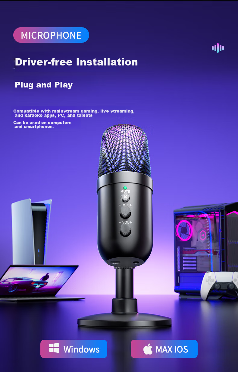 Haomuren Suspended Arm Stand Computer Microphone, USB Desktop Noise-Cancelling Microphone, Gaming E-Sports Live Streaming Condenser Mic for Desktop And Laptop Recording, Karaoke, Streamer Voice-Over Equipment 5