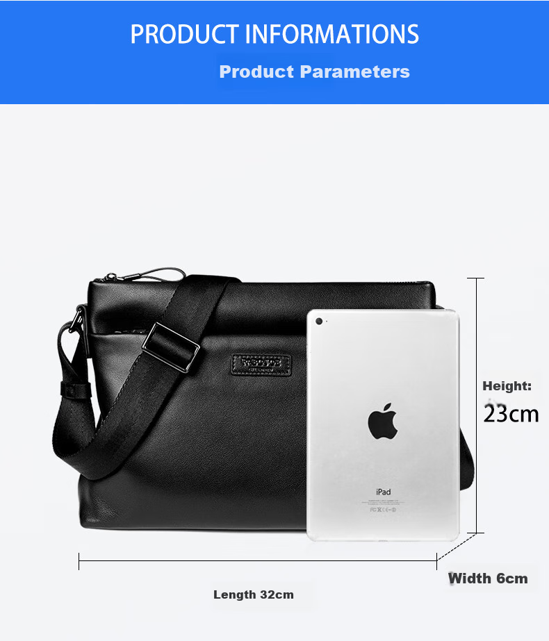 Pabojoe Leather Crossbody Bag for Men, Top-Grain Cowhide Horizontal Style Men's Shoulder Bag, Large Capacity Messenger Bag, Commuter Square Bag, Valentine's Day Gift 7