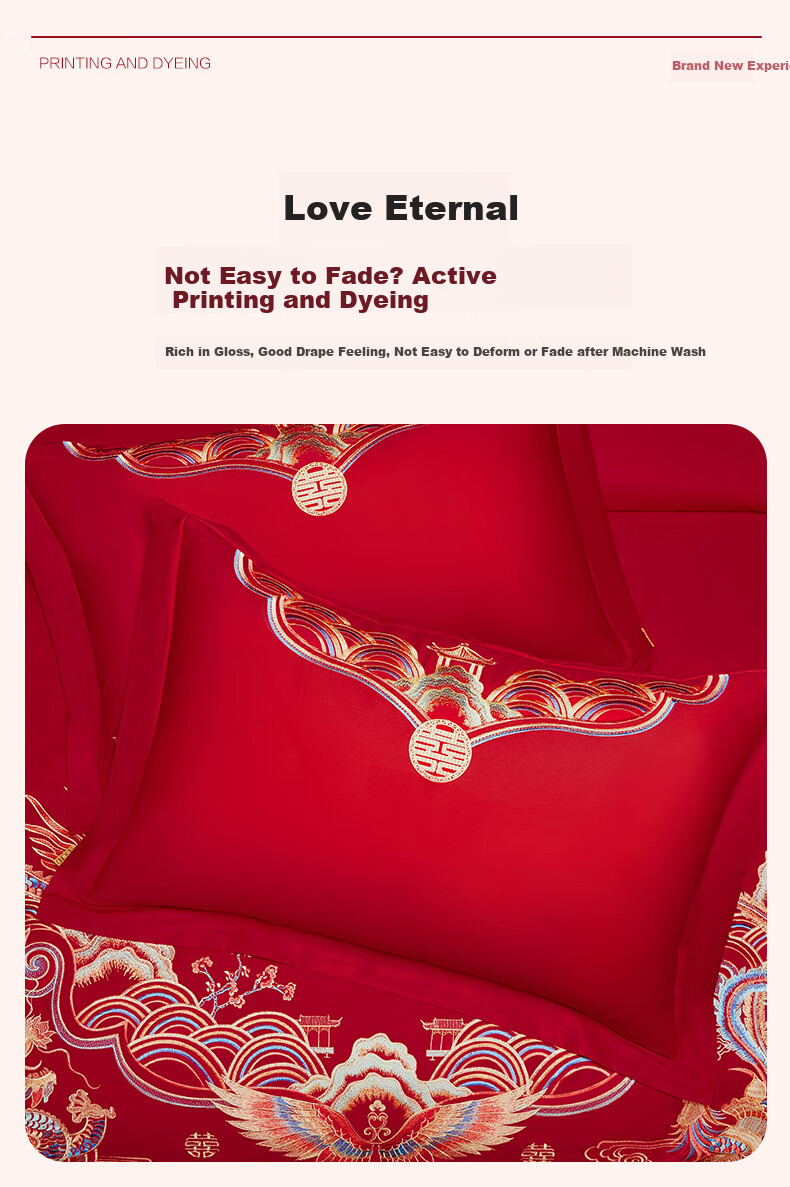 BEYOND Home Textiles Wedding Six-Piece Set, Pure Cotton, Red Traditional Embroidery, Dragon And Phoenix Wedding Set, Long Teng Feng Yue, 1.5 Meters 9