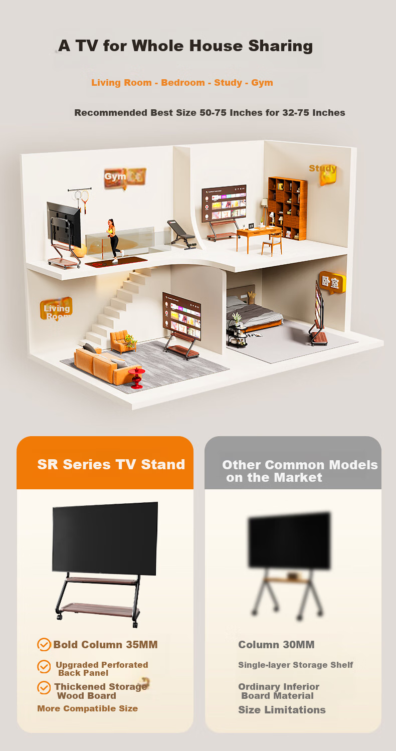 CABTE Twin Tower 50-100 Inch Mobile TV Stand Art Cart Floor-Standing TV Trolley, Black Model/Upgraded Pegboard Storage, Compatible with Multiple Brands 7