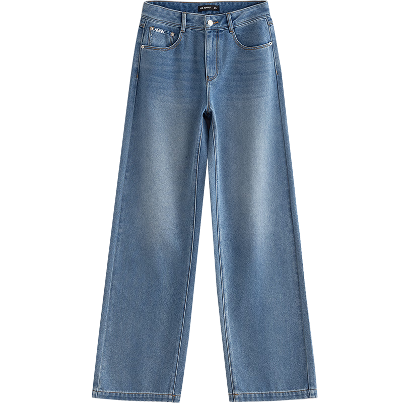 Chuyu Focus Acetate Puff Soft Denim Women's 2025 New Mid-Waist High Street Embroidered Wide-Leg Pants Sky Blue 28