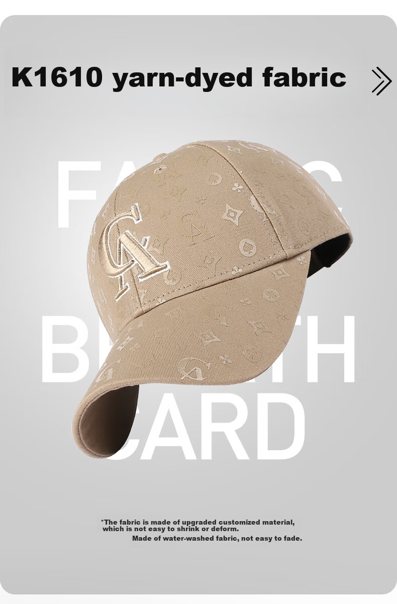 CACUSS Women's Duckbill Cap Spring Summer Hard Top Embroidered Baseball Cap Vintage Luxury Hat Large Head Circumference Khaki 3