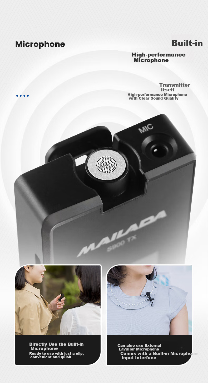 Mailada S900Q Wireless Lavalier Microphone, Wireless Microphone Clip-On, Mobile Phone Live Streaming Speaker Equipment, DSLR Camera Sound Pickup Microphone, One-To Interview Microphone, Recording Microphone 12