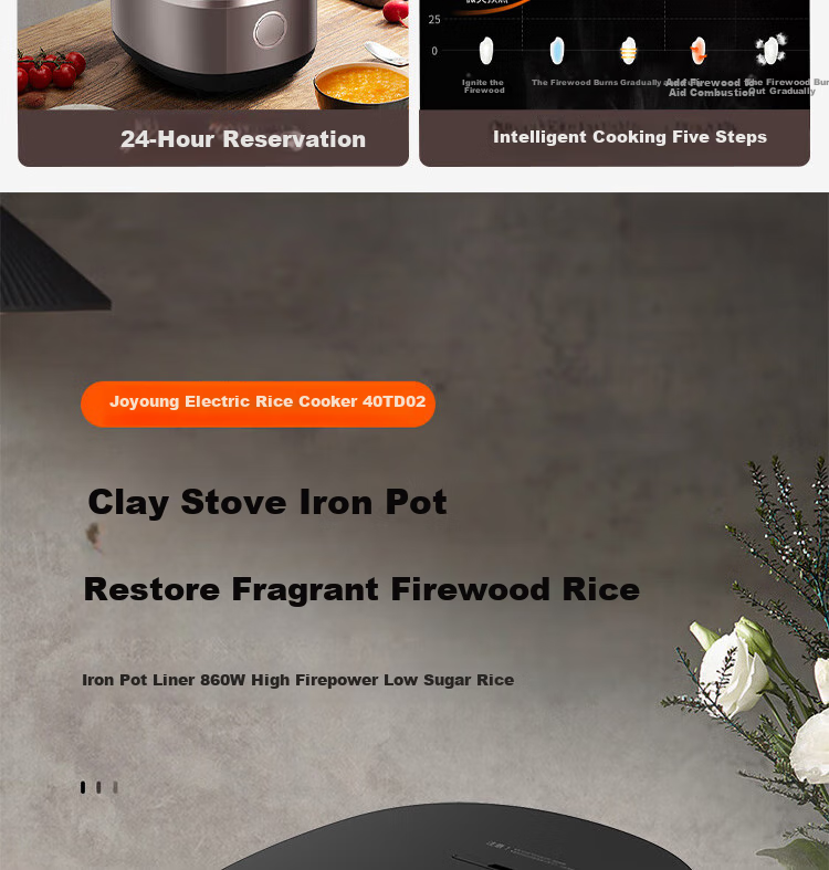 Joyoung Intelligent Reservation Multifunctional High-Power 4L Large Capacity Iron Pot Inner Electric Rice Cooker F-40TD02 2
