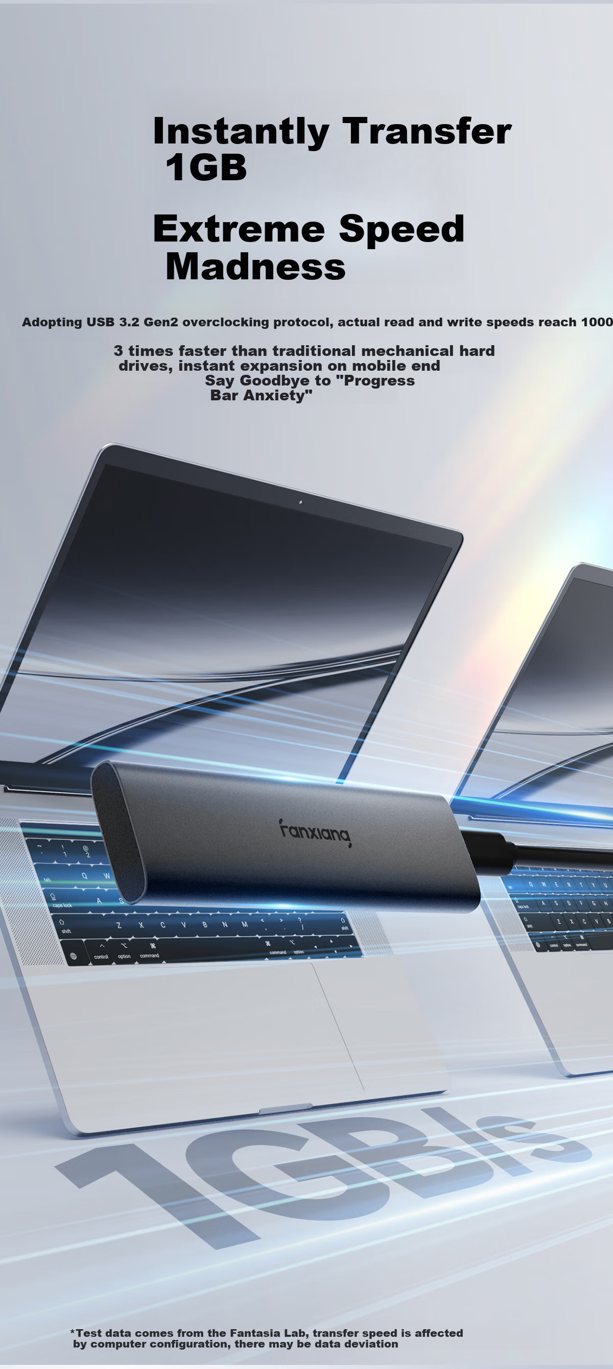 FANXIANG 2TB Portable Solid State Drive (PSSD), Type-C USB 3.2 High-Speed Reading 1000MB/s, Direct Phone Connection, Laptop External Hard Drive PS1008 3