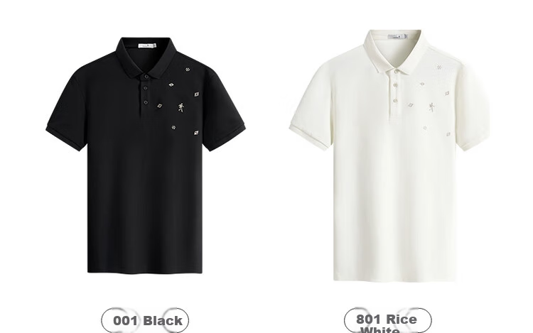DANCING WOLVES [Ice Oxygen Bar & 7A Grade Antibacterial] Summer Dotted Embroidery Men's Short-Sleeve POLO, 001 Black, L(175) 6