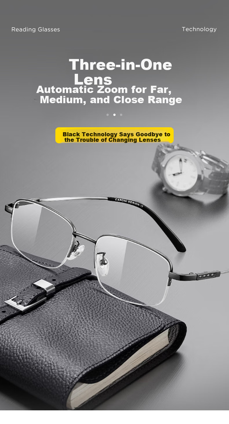 CAPONI Reading Glasses for Men, Automatic Zoom Genuine Bifocal Smart Glasses for Elderly to See Far And Near, Making Them Look Younger 2