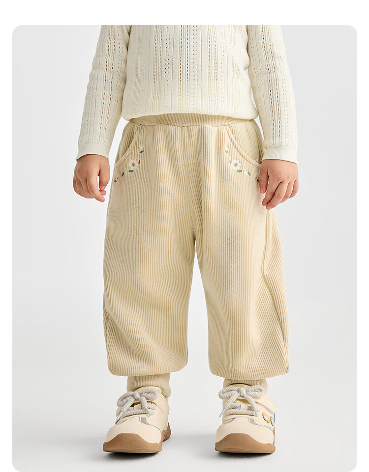 BALABALA [Same As in Mall] Baby Long Pants, Fleece-Lined Thickened Joggers, Winter Girls' Trousers 9