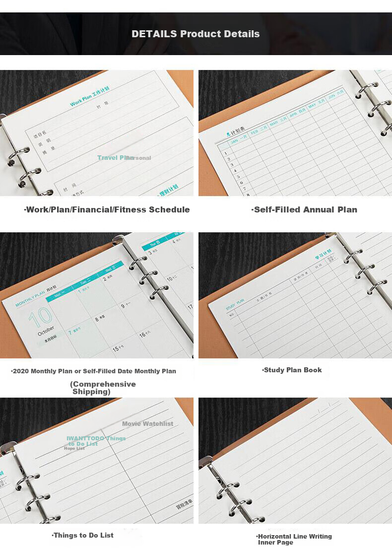 Longe Loose-Leaf Notebook, A5 Size, Business Journal, Meeting Record Book, Detachable Notebook, Stationery, Diary, Customizable Logo, Blue 8