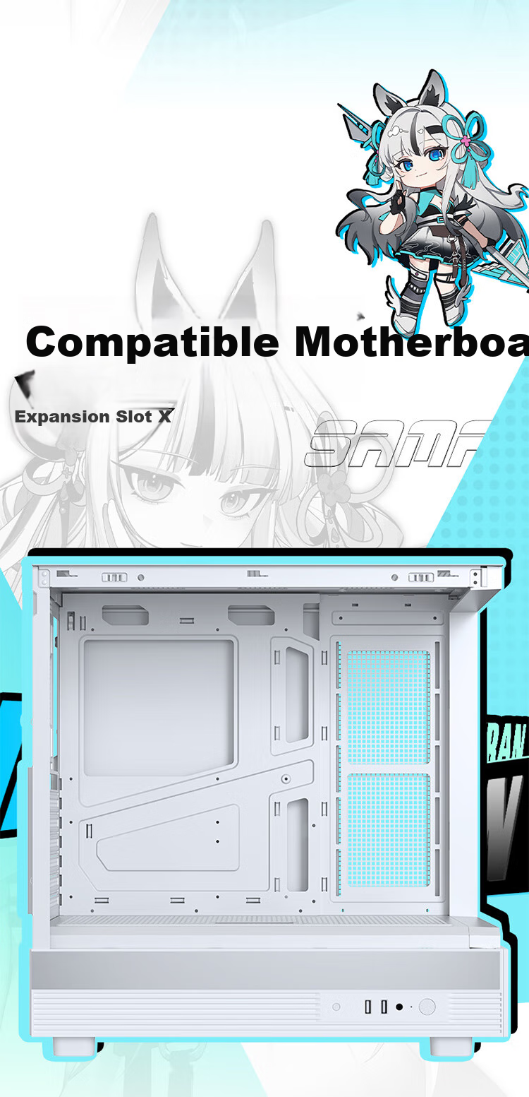 SAMA Jinghong White ATX Panoramic Gaming Computer Case, 270° Panoramic View/double-Sided Glass/supports 360mm Water Cooling/9 Fan Positions/427mm Long Graphics Card/USB 2.0+USB 3.0 4