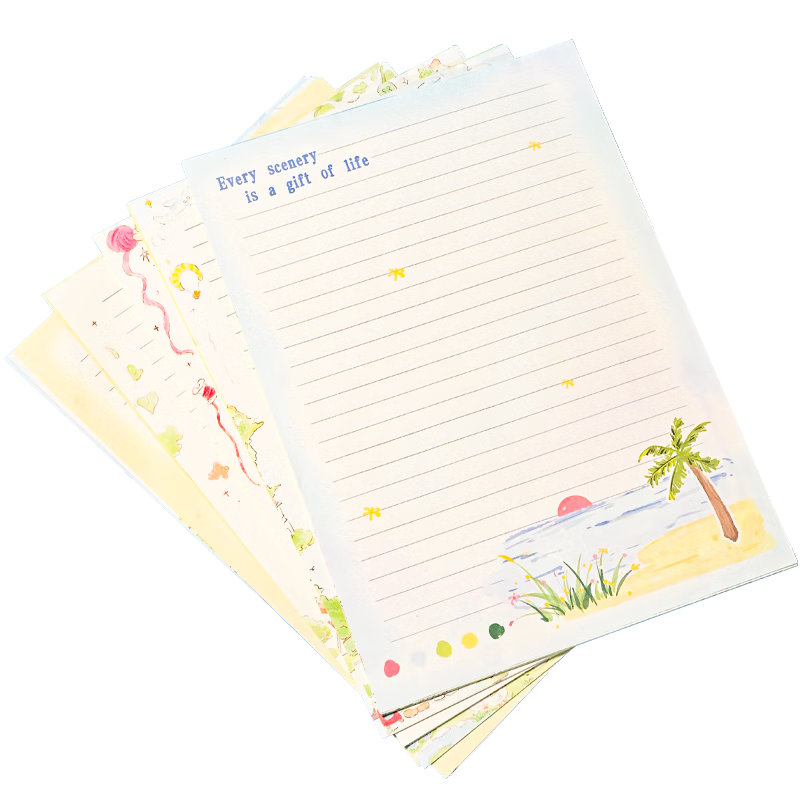 NVV A4 Student Letter Paper Colored Card Communication Paper Printed Letterhead Manuscript Draft Practice Notebook Handwritten Letter Paper Lined 50 Sheets/Pack XZ-05