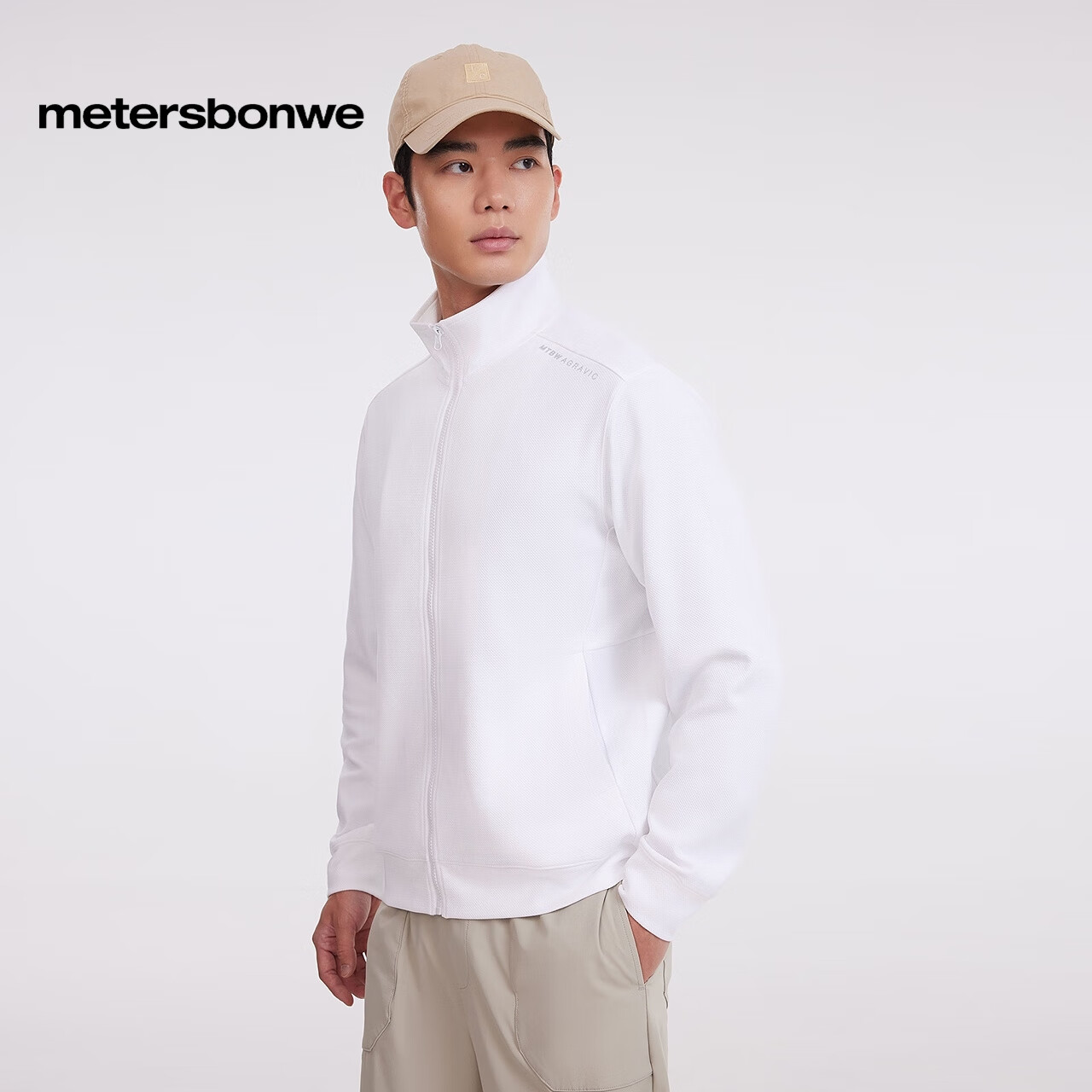 Meters Bonwe Men's Sweatshirt, New Versatile Comfortable Knitted Cardigan, Simple Casual Top, Stand-Up Collar Jacket