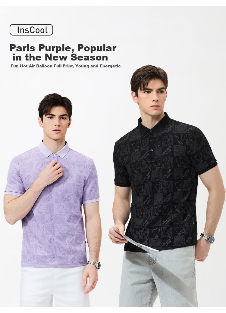 DANCING WOLVES [7A Antibacterial] Summer Cool-Feeling All-Over Hot Air Balloon Casual Men's Short-Sleeve POLO 001 Black XL(180) 3