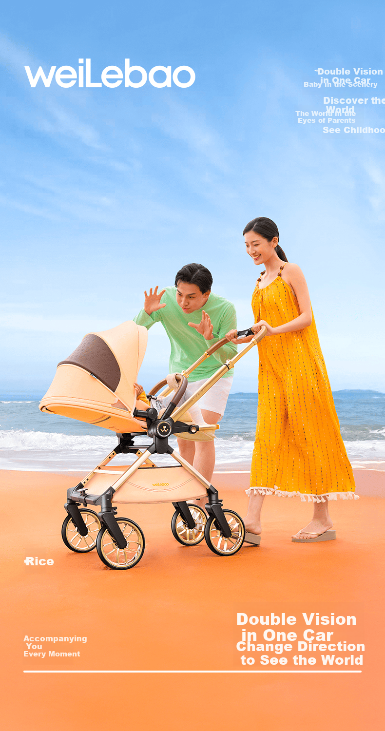 Welebao Huhangjia Baby Stroller Convertible Recline One-Key Folding Reversible High Landscape Lightweight Newborn Infant Pushchair B 32
