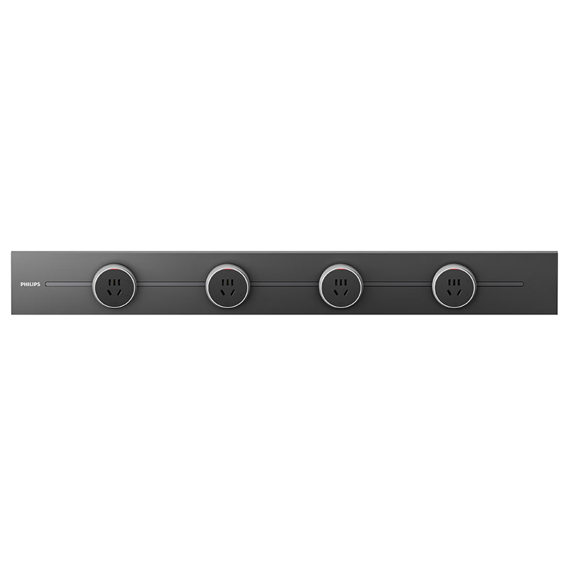 PHILIPS Surface-Mounted Track Socket Switch Panel, Wall-Mounted without Slots, Movable Sliding Rail Socket for Sideboard, Rail-Type Sliding Power Strip, 75cm Track + 4 Adapters, Black
