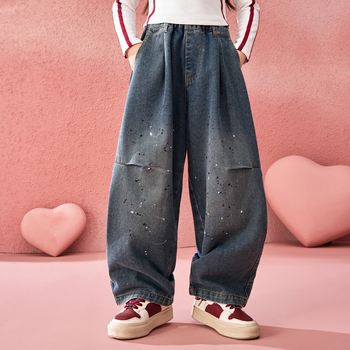 ASK JUNIOR Children's Clothing, Girls' Jeans, Autumn Straight-Leg Pants, Youth Sports Casual Trousers, Blue, Size 110