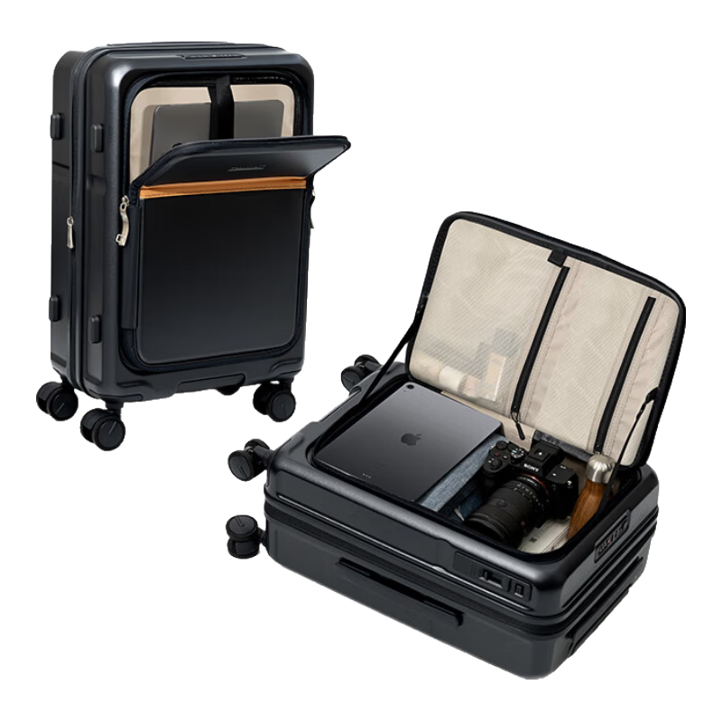 Roaming Side-Opening Luggage Suitcase Travel Case Front Zipper Lock Boarding Case Smoky Black 20 Inch