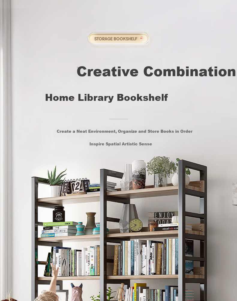 Milin Bookshelf Storage Rack, Floor-Standing Multi-Tier Organizer for Students And Home Use, Living Room Iron Art Bookcase Storage Shelf, Four-Tier White 80 1