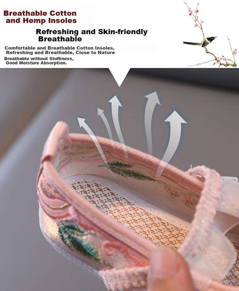 Luomeng Girls' Hanfu Shoes, Chinese-Style Student Costume Performance Dance Shoes, Old Beijing Cloth Shoes with Embroidery, Pink, Size 33 9