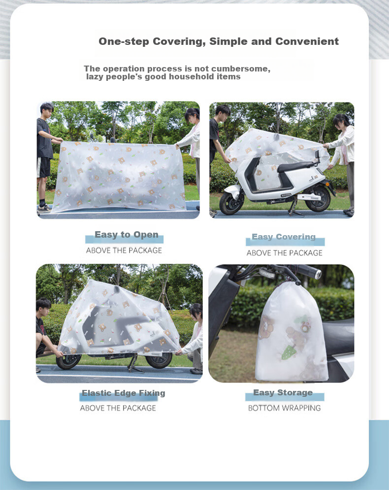 Shaguo Electric Motorcycle Rain Cover, Bicycle And Electric Bike Dustproof Rainproof Waterproof Full Vehicle Cover, Large Size Cute Bear Desig 4