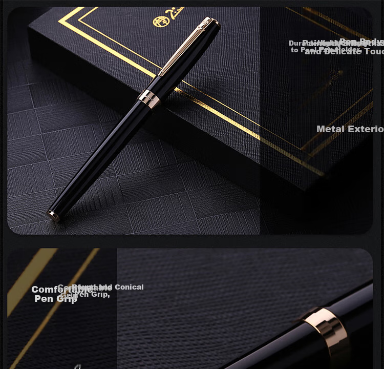 Pimio Fountain Pen Gift Box, Signature Pen Ink Set, Business Gift, Birthday Present for Men And Women, Student Calligraphy Stationery, 330 Black with Silver Clip 2