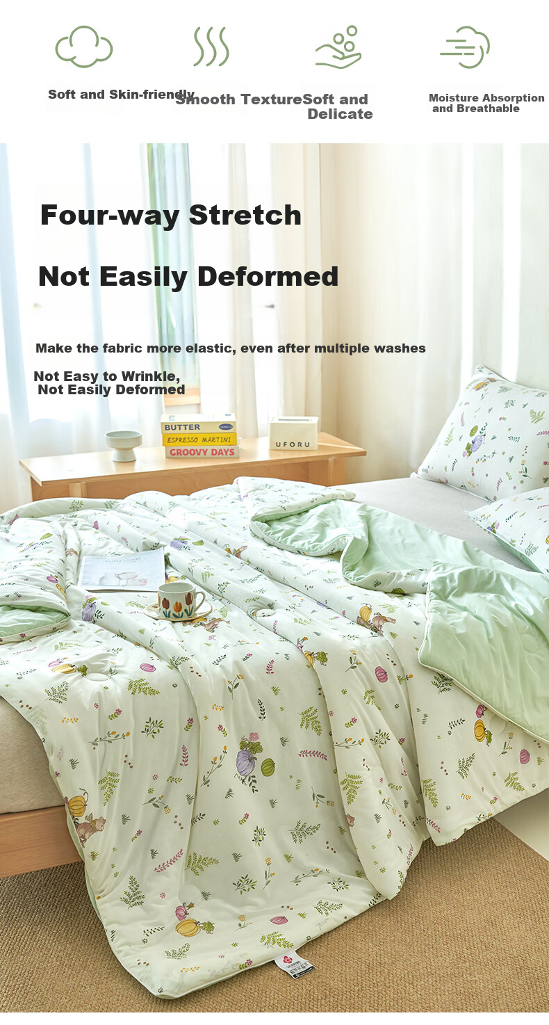 Grace Class A Fabric Cool-Feeling Silk Summer Quilt, Cooling Value 0.21, Summer Ice Silk Air Conditioning Blanket, 200*230cm, Xiancao 13