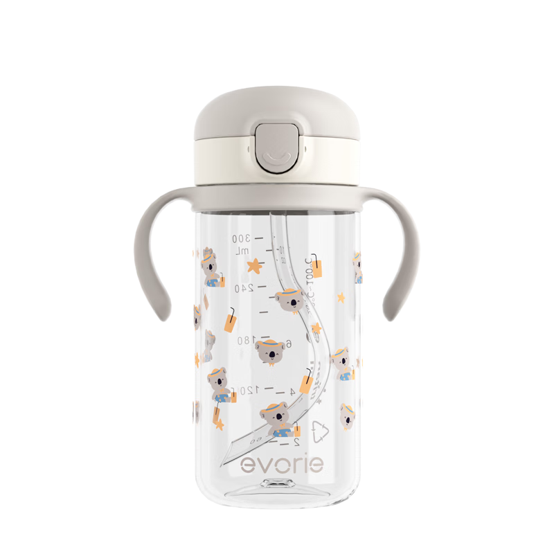 Evorie Children's Straw Water Bottle for Ages 1 and Up Baby Training Cup Leak-Proof Straw Cup with Handle 300ml