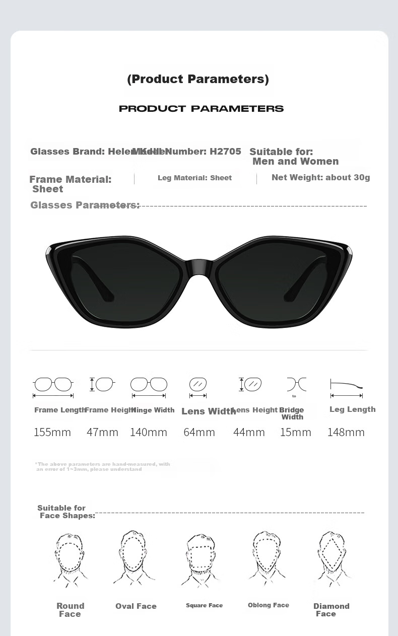 HELEN KELLER Cat Eye Sunglasses for Women, Trendy Butterfly-Shaped Sunglasses, UV Protection for Men's H2705N01 9