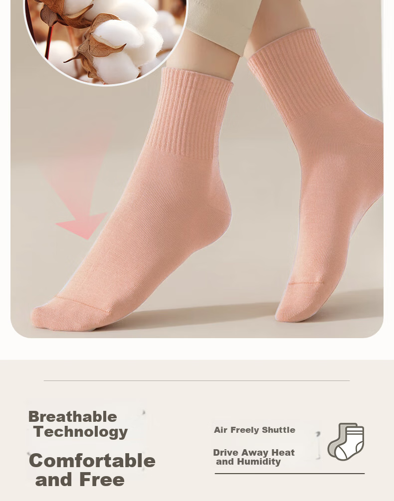 NOLANSEND Disposable Socks for Women, 7A Antibacterial Cotton Mid-Calf Travel Business Daily Disposable Breathable No-Wash Socks, 7 Pairs 4