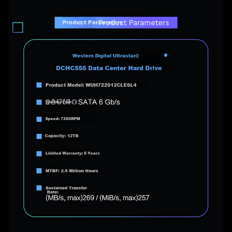 Western Digital (WD) 12TB Enterprise-Grade Helium Mechanical Hard Drive HC555 SATA 7200 RPM 512MB CMR Vertical Server Hard Drive 3.5-Inch WUH722012CLE6L4
