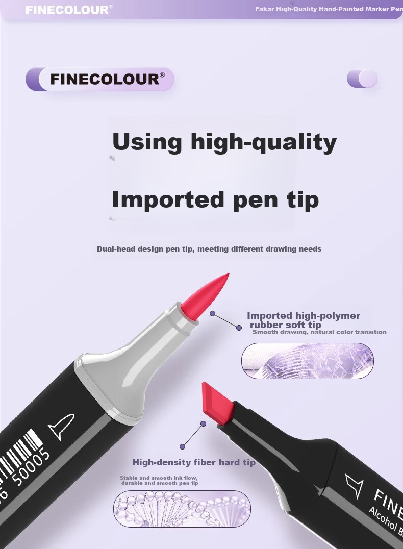 FINECOLOUR 3rd Generation Alcohol-Based Dual-Tip Markers, 48 Colors, Transparent Pen Case Set, Art Sketching Watercolor Pens, Art Education Drawing Pens 4