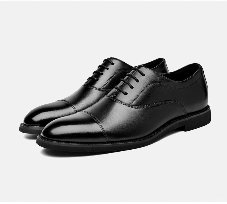 HLA Men's Leather Shoes, Business Oxford Formal Comfortable Versatile Leather Shoes HAAPXM1EBA064, Black Height-Increasing Style, Size 41 25