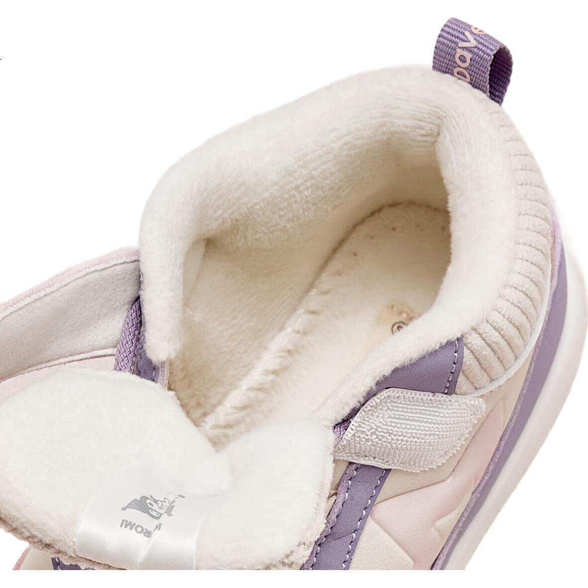 DAVE & BELLA Kuromi Collaboration Children's Sneakers, Winter Girls' Fleece-Lined Mid-High Top Skate Shoes